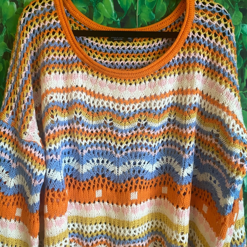 Shein - Colorful Crochet Knit Sweater(curvy size) - Picture 2 of 9
